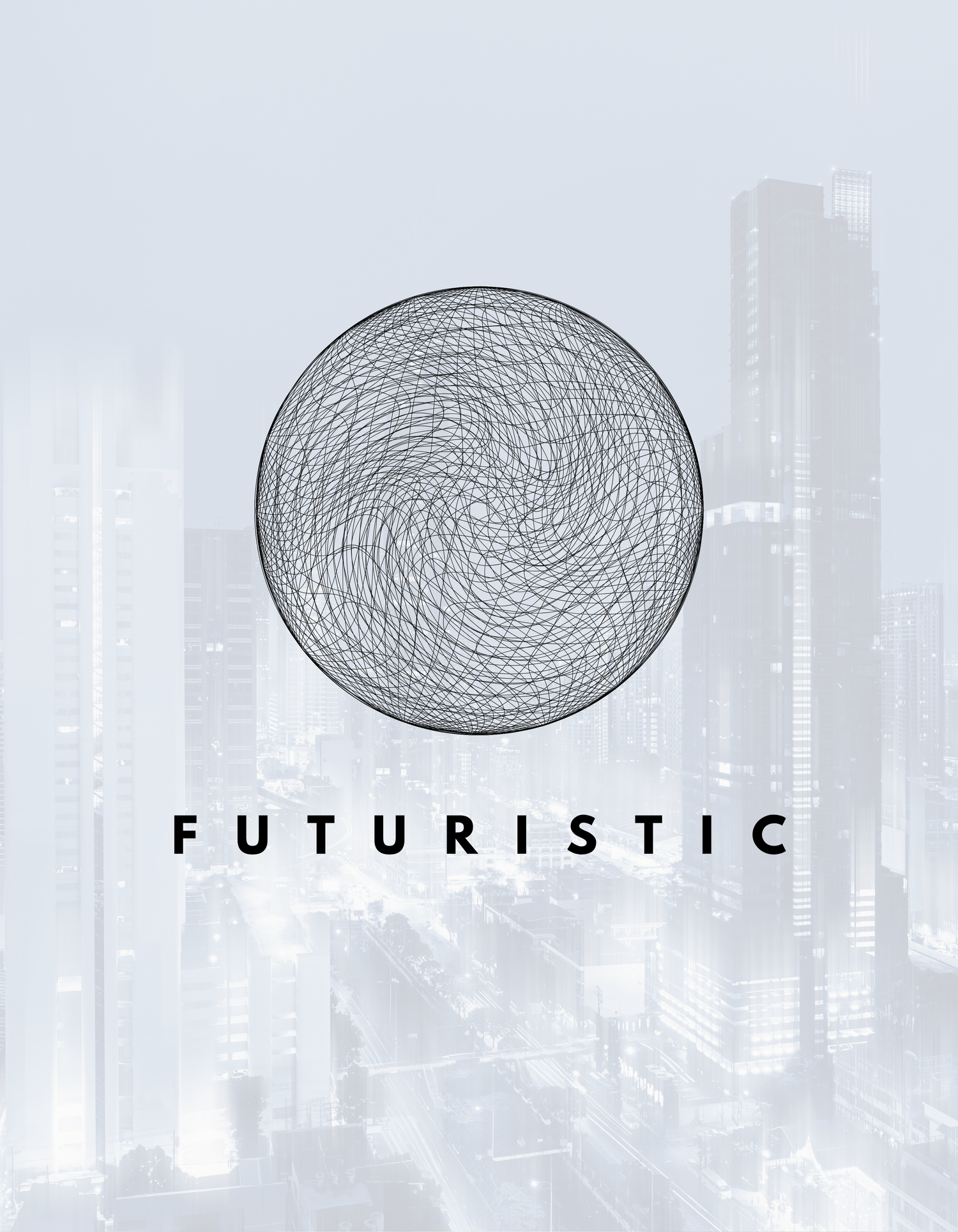 A wireframe globe composed of wavy black contour lines, symbolizing digital or futuristic themes. Below the sphere are the words “FUTURISTIC” in bold black and “COLLECTION” in grey.