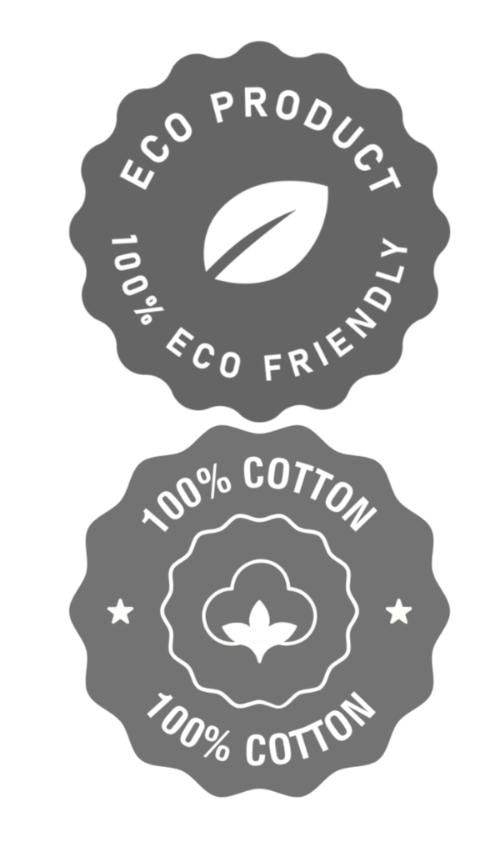 Two gray eco-friendly product labels on a white background